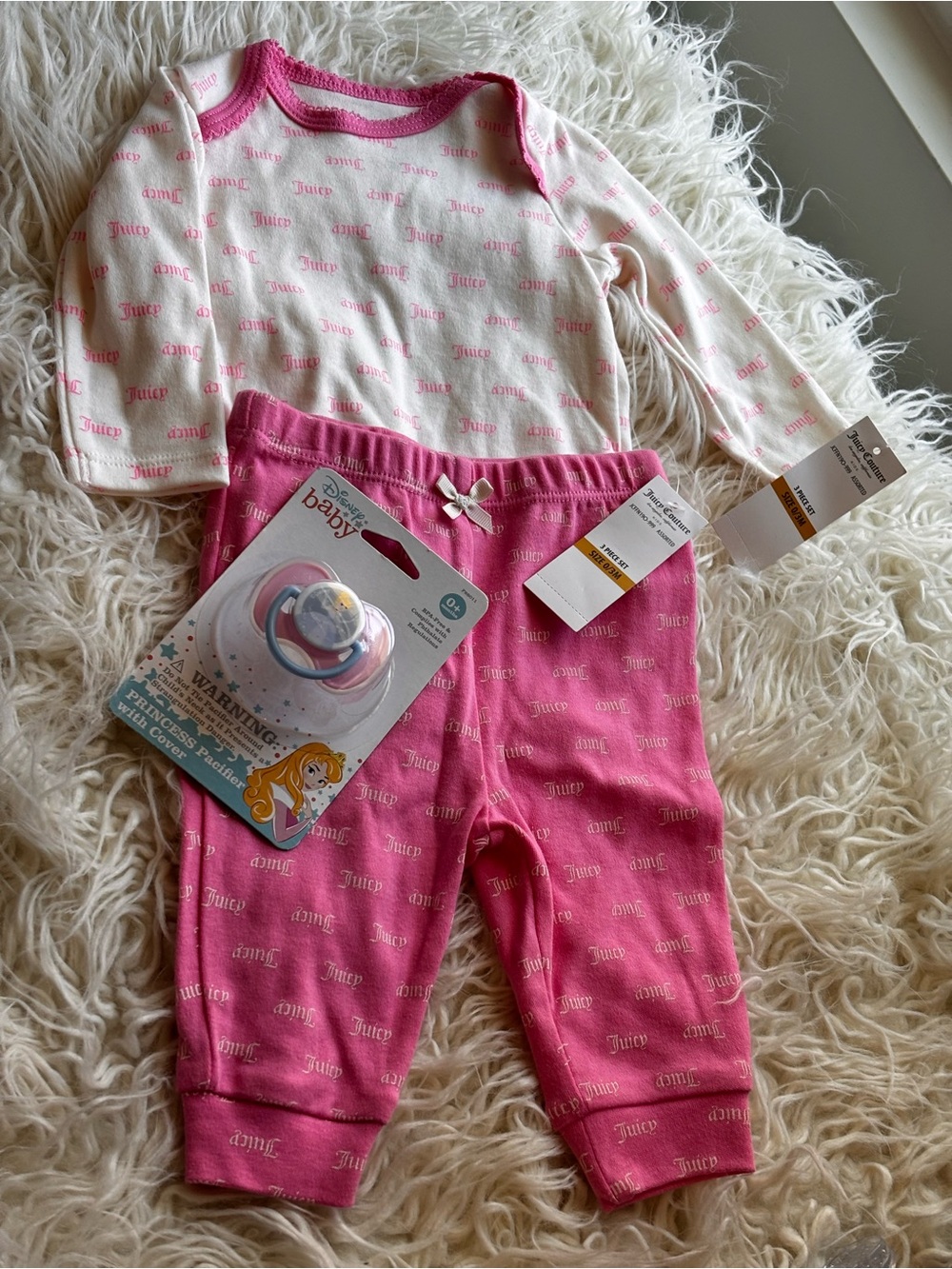 Juicy Couture Pink and Cream Baby Two-Piece Set with Pacifier